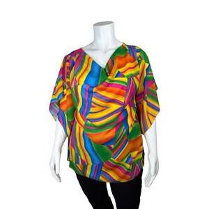 Jennifer Lauren Plus Multi-Color Geometric Print Cowl Neck Blouse 2XL